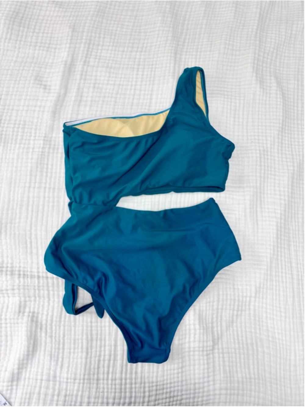 Women's Unbranded Teal One-Piece Swimsuit with Cutout and Tie, Size L - Picture 2 of 10